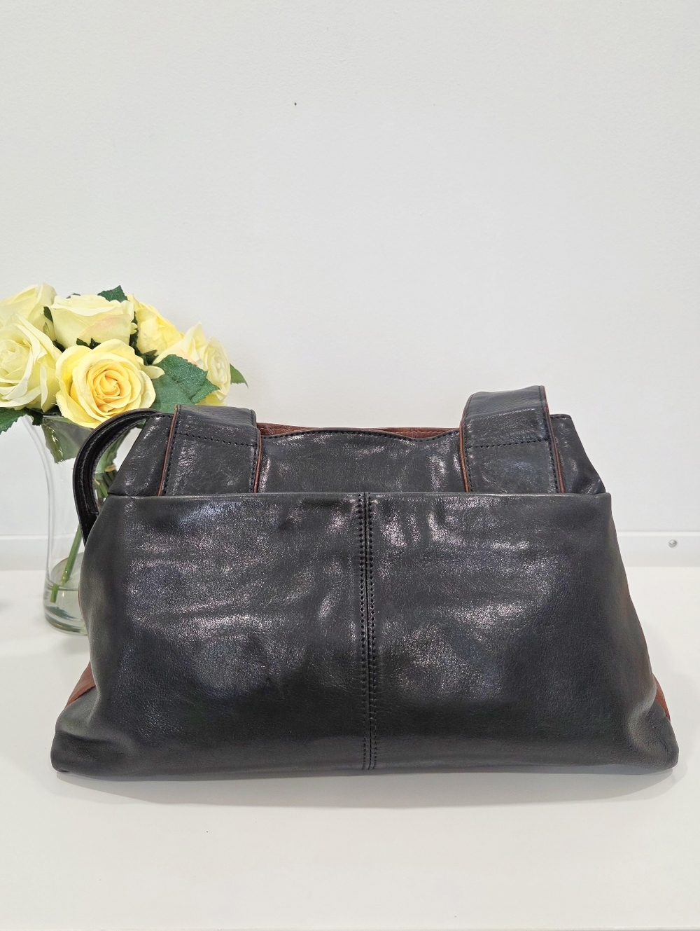 Joanel nappa leather bag black brown | made in Canada | multi‑pocket Y2K